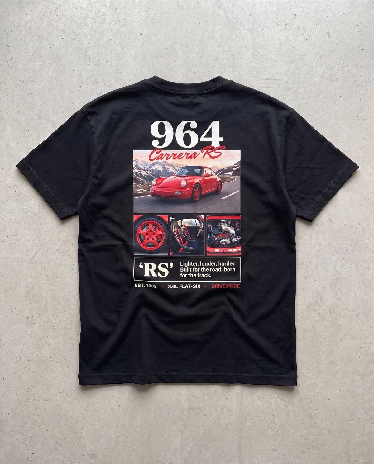 T-shirt oversize 964 Carrera RS noir, vue de dos à plat