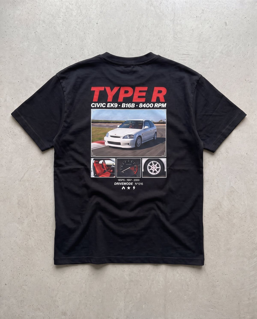 T-shirt oversize Civic Type R noir, vue de dos à plat