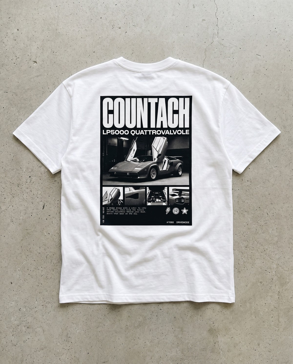 T-shirt oversize Countach blanc, vue de dos à plat