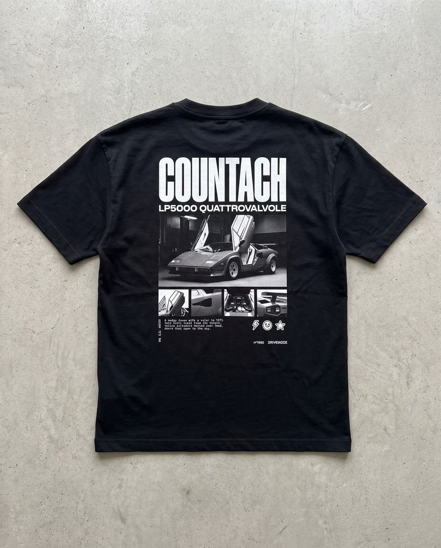 T-shirt oversize Countach noir, vue de dos à plat