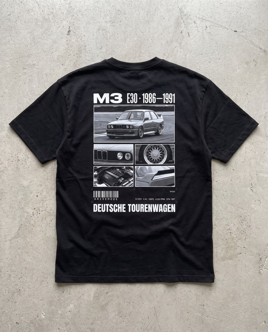 T-shirt oversize M3 E30 noir, vue de dos à plat