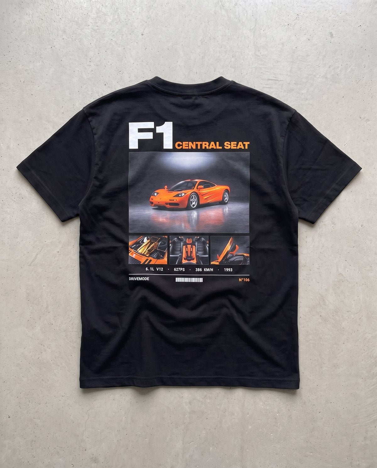 T-shirt oversize McLaren F1 noir, vue de dos à plat