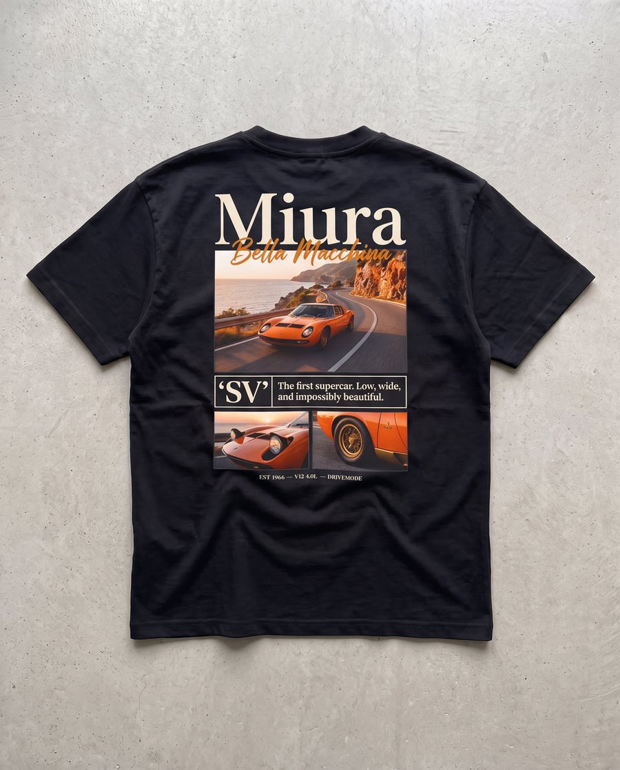 T-shirt oversize Miura noir, vue de dos à plat