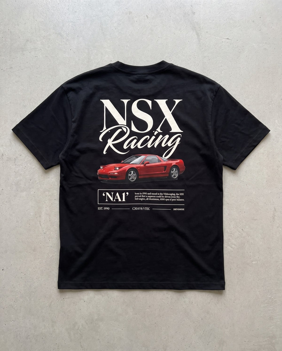 T-shirt oversize NSX Racing noir, vue de dos à plat
