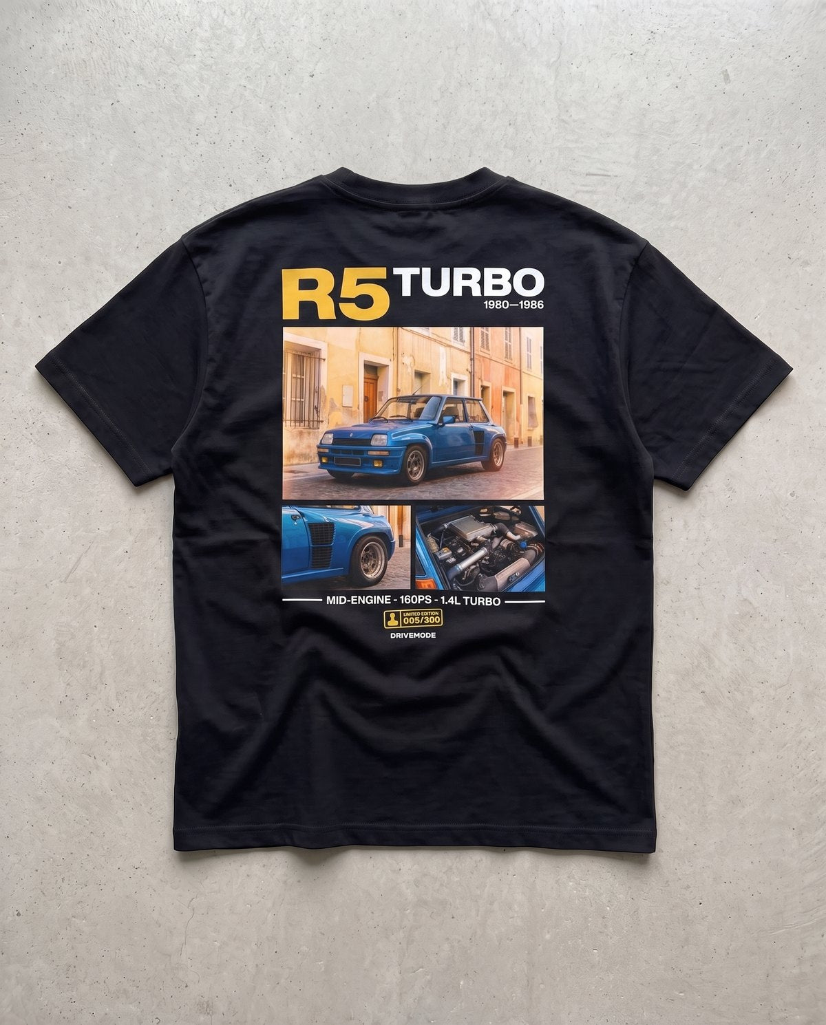 T-shirt oversize R5 Turbo noir, vue de dos à plat