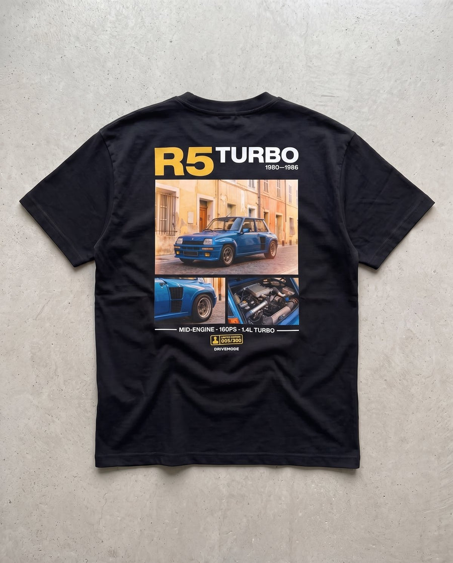 T-shirt oversize R5 Turbo noir, vue de dos à plat