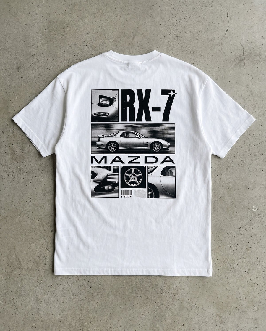 T-shirt oversize RX-7 blanc, vue de dos à plat