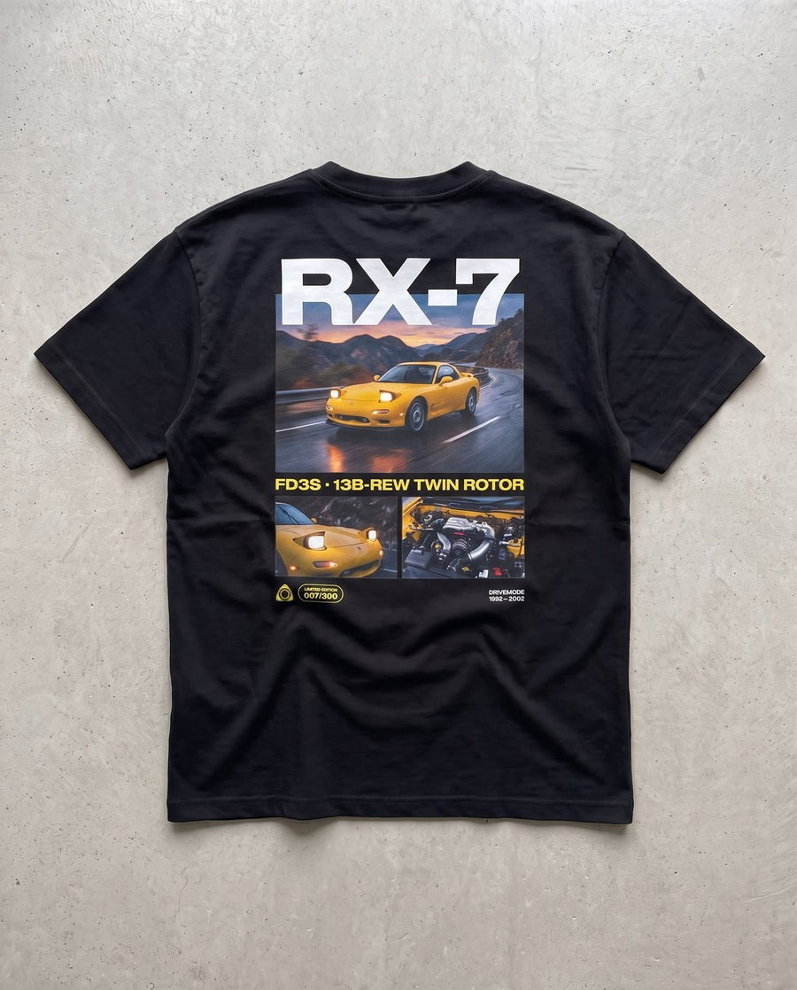 T-shirt oversize RX-7 FD noir, vue de dos à plat