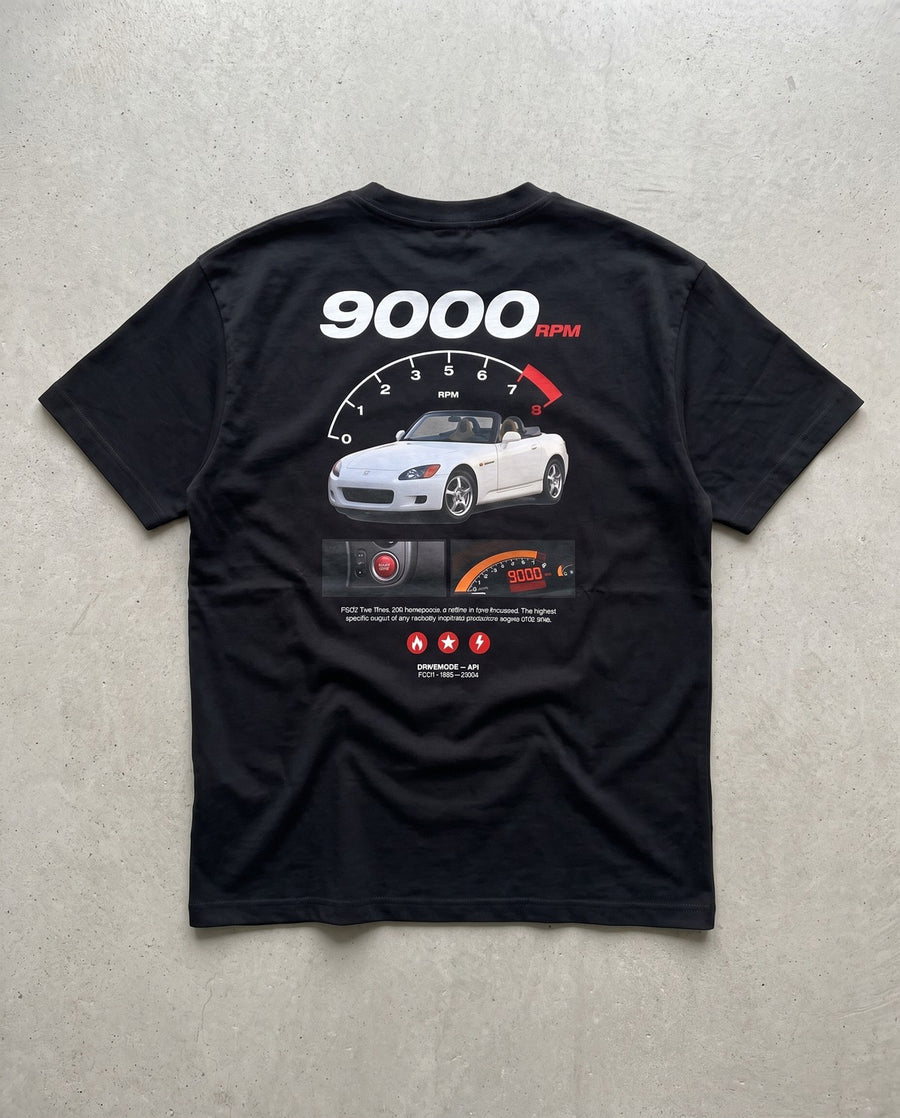 T-shirt oversize S2000 9000 RPM noir, vue de dos à plat
