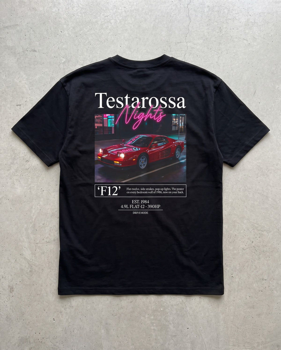 T-shirt oversize Testarossa Nights noir, vue de dos à plat