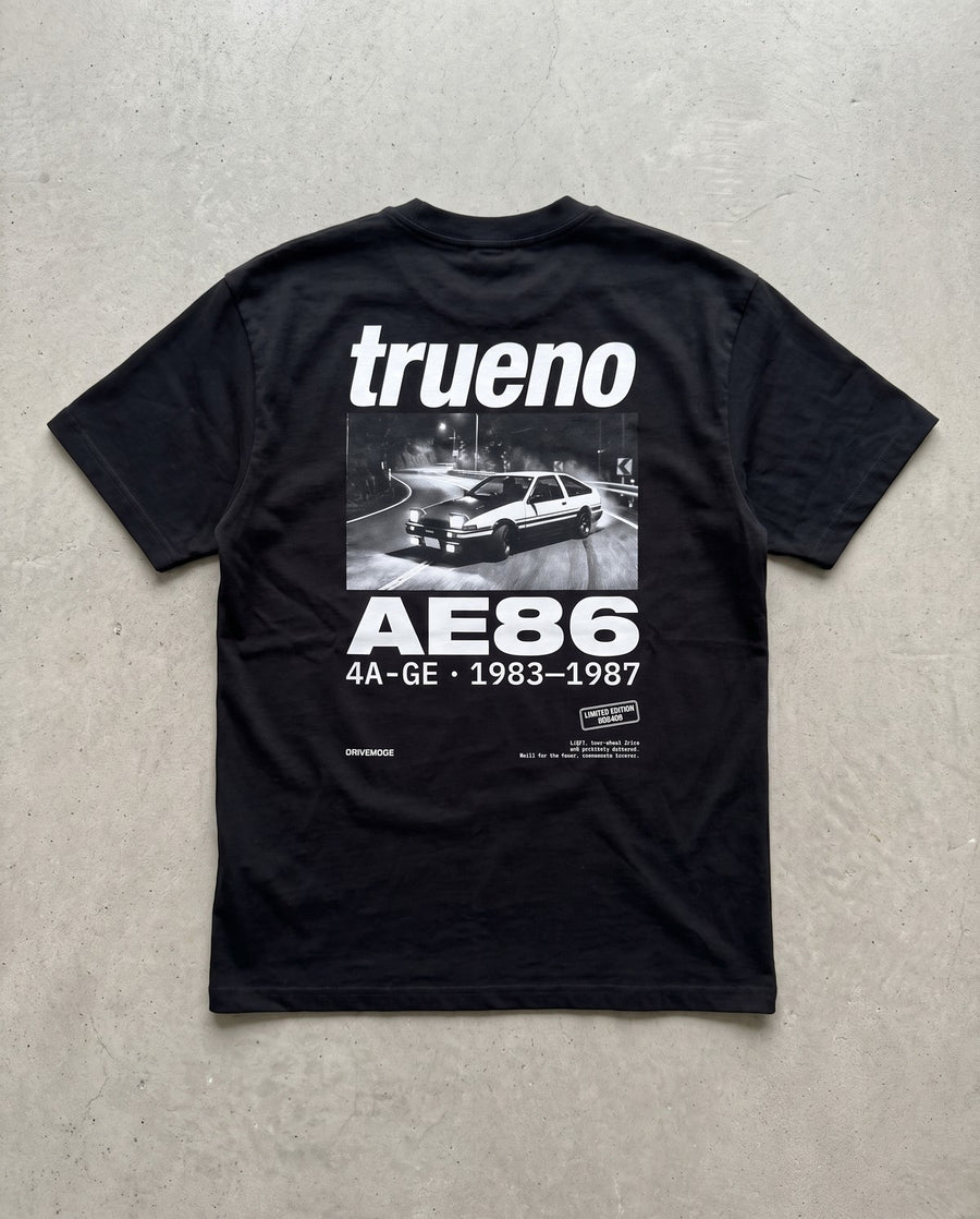 T-shirt oversize Trueno AE86 noir, vue de dos à plat